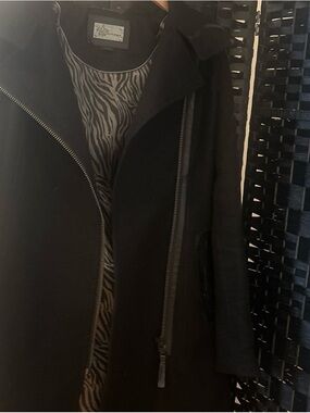 Mackage Black Wool-Blend Pea Coat with Zebra-Print Lining